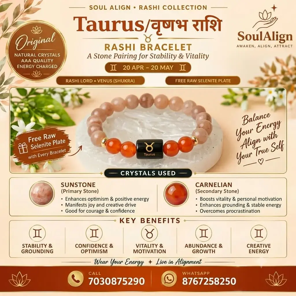 Tarus/वृषभ Rashi Bracelet With Free Raw Selenite plate